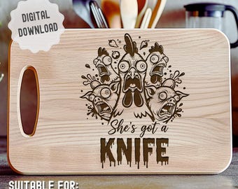 Zabawna deska do krojenia z kurczakiem (SVG), zabawne pliki do grawerowania laserowego wieprzowiny w kuchni, prezent dla szefa kuchni, deska do krojenia na spotkanie przyjaciół, Glowforge