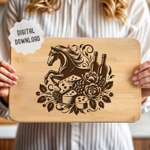 Horse Svg, Horse with Flowers, Cutting Board Svg, Farmhouse Decor, Horse Farm, Vector Files for Engraving, Glowforge, Lightburn DXF PNG