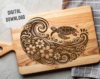 Żółw morski SVG, deska do krojenia SVG, deska do wędlin SVG, zwierzę morskie, projekt clipartu ze sceną żółwia do grawerowania laserowego, Glowforge, rękodzieło