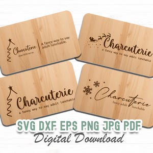 Lot de 4 définitions de charcuterie de Noël, fichiers Svg de planche à découper de vacances, gravure laser prête, Svg vin et fromage, téléchargement numérique