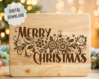Charcuterie Board SVG, Christmas Flowers Svg, Cutting Board Svg, Kitchen Svg, Vector Design Ready for Laser Engraving, Glowforge, Lightburn