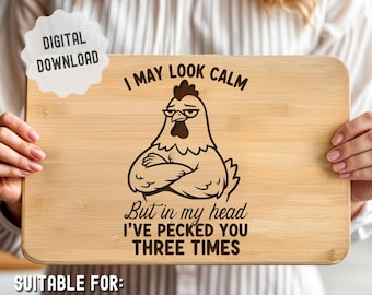 Zabawna deska do krojenia kurczaka w formacie SVG, sarkastyczny plik do grawerowania laserowego, prezent dla mamy, deska do wędlin na spotkanie przyjaciół, wystrój kuchni, Glowforge