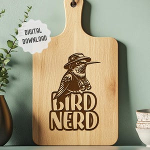 Oiseau nerd Svg, observation des oiseaux, décoration amateur de nature, ornithologie, fichiers vectoriels à graver, Glowforge, Lightburn, téléchargement numérique