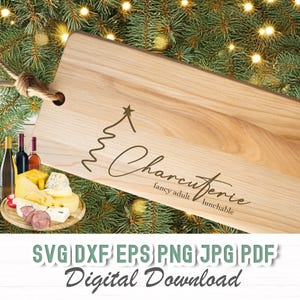 Kerst vleeswaren bord SVG, snijplank SVG, kerst lade SVG, vakantie keuken vector design klaar voor lasergravure, Glowforge