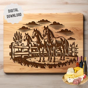 Horses Charcuterie Svg, Cutting Board Svg, Farmhouse Decor, Kitchen Decor, Laser Cut Files for Engraving, Glowforge, Lightburn, Digital File