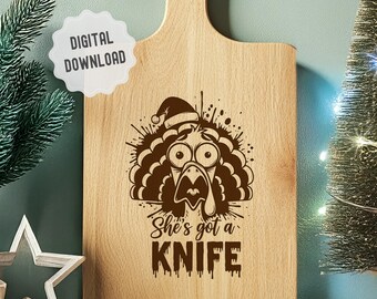 Zabawna deska do krojenia z indykiem i świątecznym napisem SVG, sarkastyczny plik do grawerowania laserowego w kuchni, prezent dla mamy, taca na świąteczne spotkanie przyjaciół Glowforge