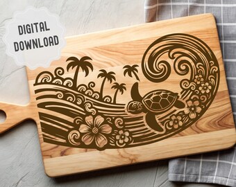 Pliki SVG z żółwiem morskim, projekt deski do krojenia na lato, deska do wędlin w formacie SVG, projekt żółwia morskiego do grawerowania laserowego, Glowforge, rękodzieło