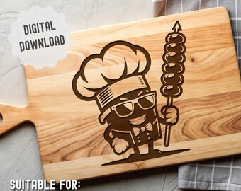 Plik SVG z deską do krojenia BBQ: Projekt grawerowania laserowego deski do wędlin (pobieranie cyfrowe)