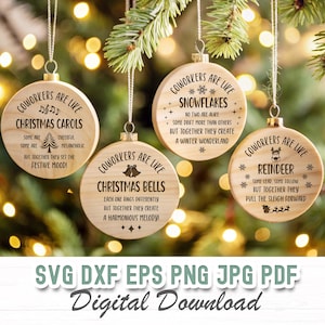 Lot de 4 ornements de collègue SVG, cadeau de remerciement pour un employé de travail, fichiers vectoriels prêts pour la gravure au laser, Glowforge, Lightburn, fichiers numériques