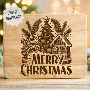 Planche de charcuterie SVG, arbre de Noël maison en pain d'épice planche à découper Svg, conception vectorielle prête pour la gravure au laser, Glowforge, impression