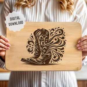 Cowgirl Svg, Cowgirl Boot png, Western Svg, Cutting Board Svg, Howdy Svg, Rodeo Svg, Vector Design Ready for Laser Engraving and Print