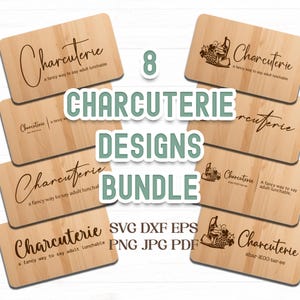 Paquete de 8 tablas de cortar con definición de charcutería, archivos SVG, almuerzo para adultos, vino y queso, tabla de pastoreo, tabla de quesos, grabado láser