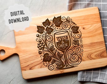 Charcuterie SVG, wijn en kaas SVG, snijplank SVG, kaasplank SVG, decor wijnboerderij, vectoren klaar voor lasergravure, Glowforge