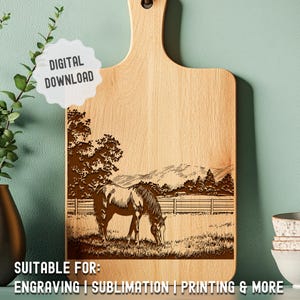 Horse Cutting Board Svg File, Charcuterie Svg, Country Decor, Horse Farm, Vector Files for Engraving, Glowforge, Lightburn, Downloadable