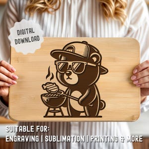 BBQ Bear Cutting Board Svg, Charcuterie Svg, Barbecue Chef Laser Engraving File, Dad Gift, Friends Gathering Cutting Boards, Glowforge