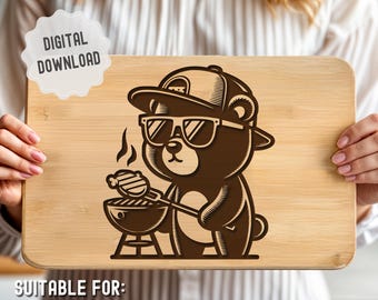 Deska do krojenia BBQ Bear SVG: Plik do grawerowania laserowego dla Glowforge