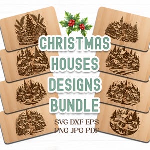Paquete de 20 tablas de charcutería navideñas de Winter Town Svg, tablas de cortar Svg, vino y queso, tabla de pan, grabado láser, archivos digitales