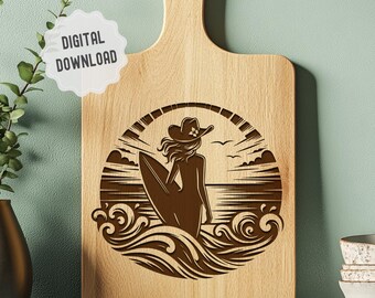 Coastal Cowgirl Svg, Cowgirl Surfer Png, Preppy Beach Salty Cowgirl, Western Coastal Vector Design, Vector Files for Laser Engraving, Print