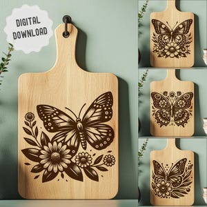 10-pack flygande fjärilsblommor SVG, vårfjärilstatueringar, vektor för utskrift, lasergravering, Glowforge, XTool, Lightburn