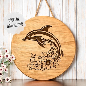Delphin geschnitten Datei, Delphin mit Welle und Blumen, Delphin Silhouette, Sommer-Schneidebrett SVG, Ozeantiere SVG, Lasergravur, Druckhandwerk