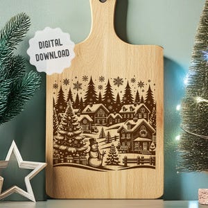 Christmas Houses Svg, Snowman Svg, Charcuterie Board SVG, Cutting Board Svg, Holiday Vector Ready for Laser Engraving Glowforge Print