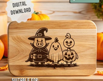 Zwierzęta na Halloween, Straszne Wędliny SVG, Zabawne Wzory Deski Do Krojenia Boo, Jesienne PNG, Wino i Ser, Grawerowanie Laserowe, Glowforge