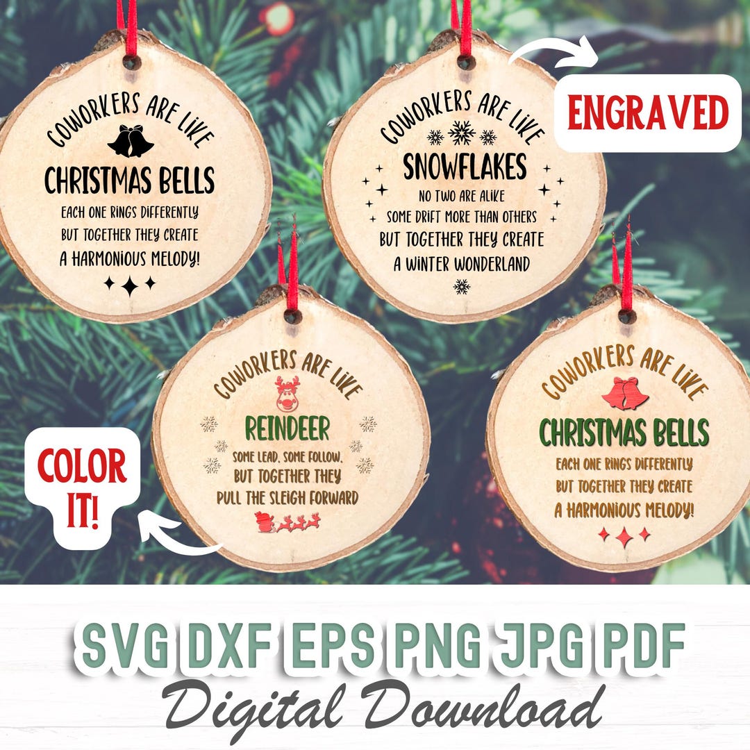 Set of 4 Coworker Ornament SVG, Bundle Work Bestie Vector Cut Files for ...