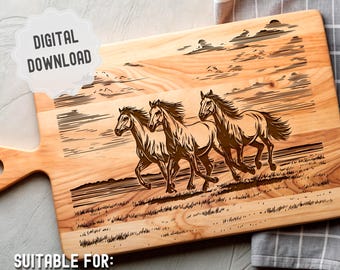 Horse Charcuterie Svg, Cutting Board Svg, Farmhouse Decor, Horse Farm, Vector Files for Engraving, Glowforge, Lightburn, Digital File