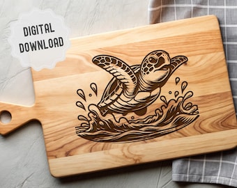 Sea Turtle Svg, Cutting Board Svg, Charcuterie Board Svg, Sea Animal, Turtle in Water Design for Laser Engraving, Glowforge, Crafting