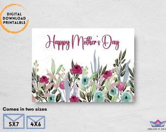 Moederdagkaart afdrukbare Moederdagkaart digitale download aquarel bloemenkaart voor moeder tuinliefhebber