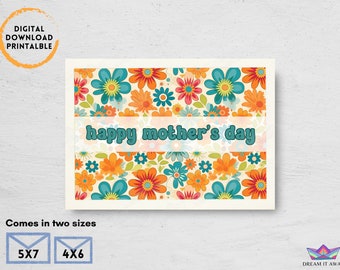 Carte de fête des mères imprimable Carte de fête des mères en téléchargement numérique Carte rétro pour maman Carte florale Carte des années 70
