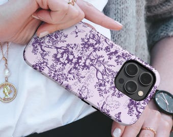 Toile Iphone Case Protective Magsafe Compatible Accessory Aesthetic Purple Design Smartphone Decorative Skin Elegant Apple Protection Impact