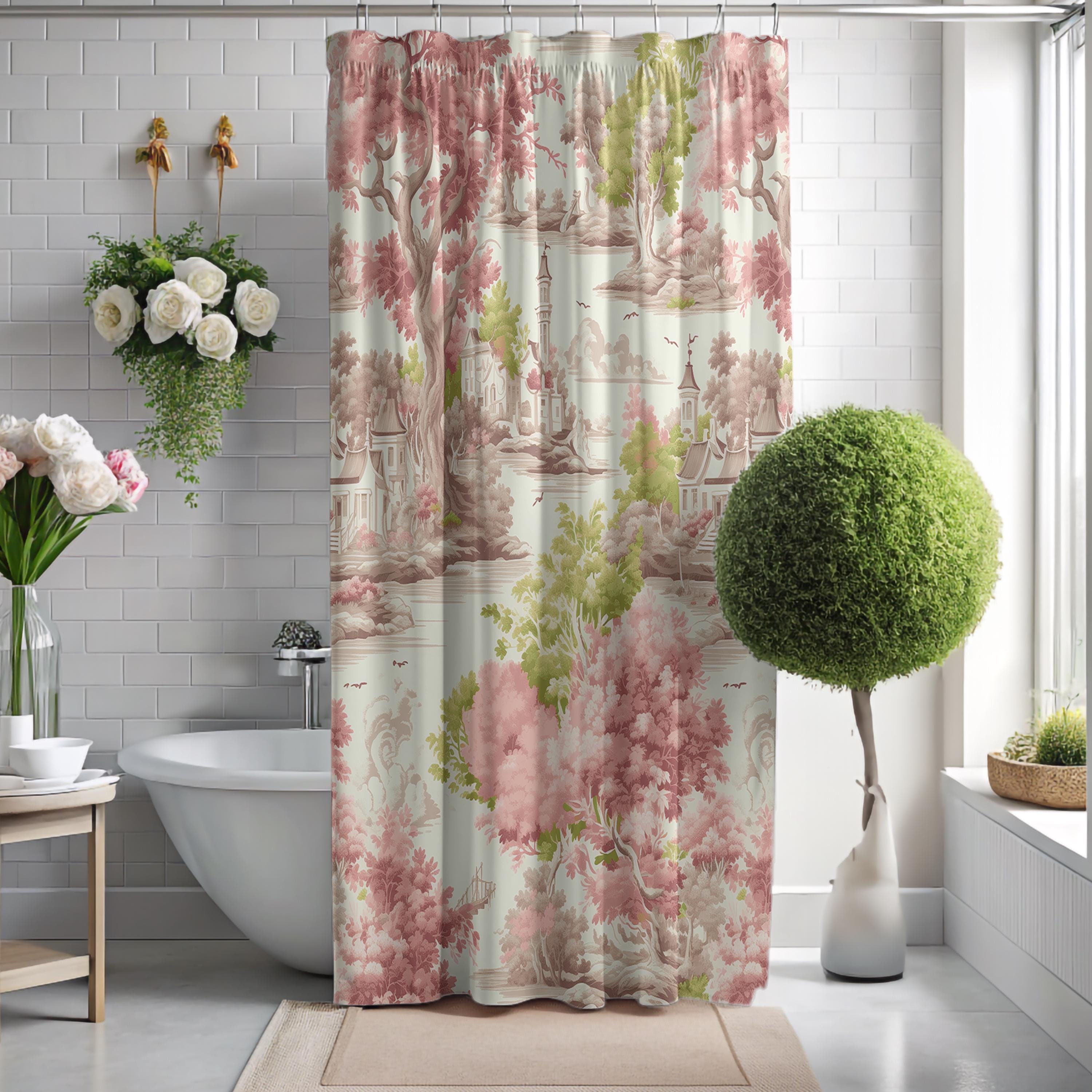 Pink Toile Shower Curtain French Toile Bathroom Decor Toile Pink Shower
