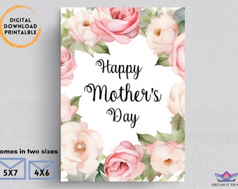 Mother's Day Card Printable Mother's Day Card Digital Download Rose Card for Mom Floral Card