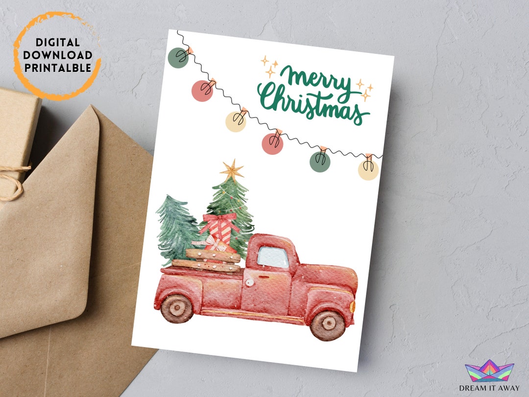 Printable Merry Christmas Card Truck Card Merry Christmas Etsy
