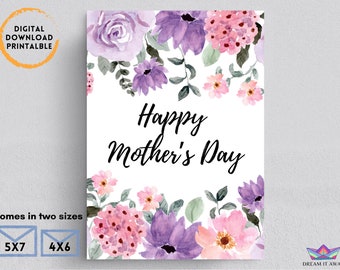 Moederdagkaart afdrukbare Happy Mother's Day Card digitale download afdrukbare Moederdagkaart aquarel bloemen PDF