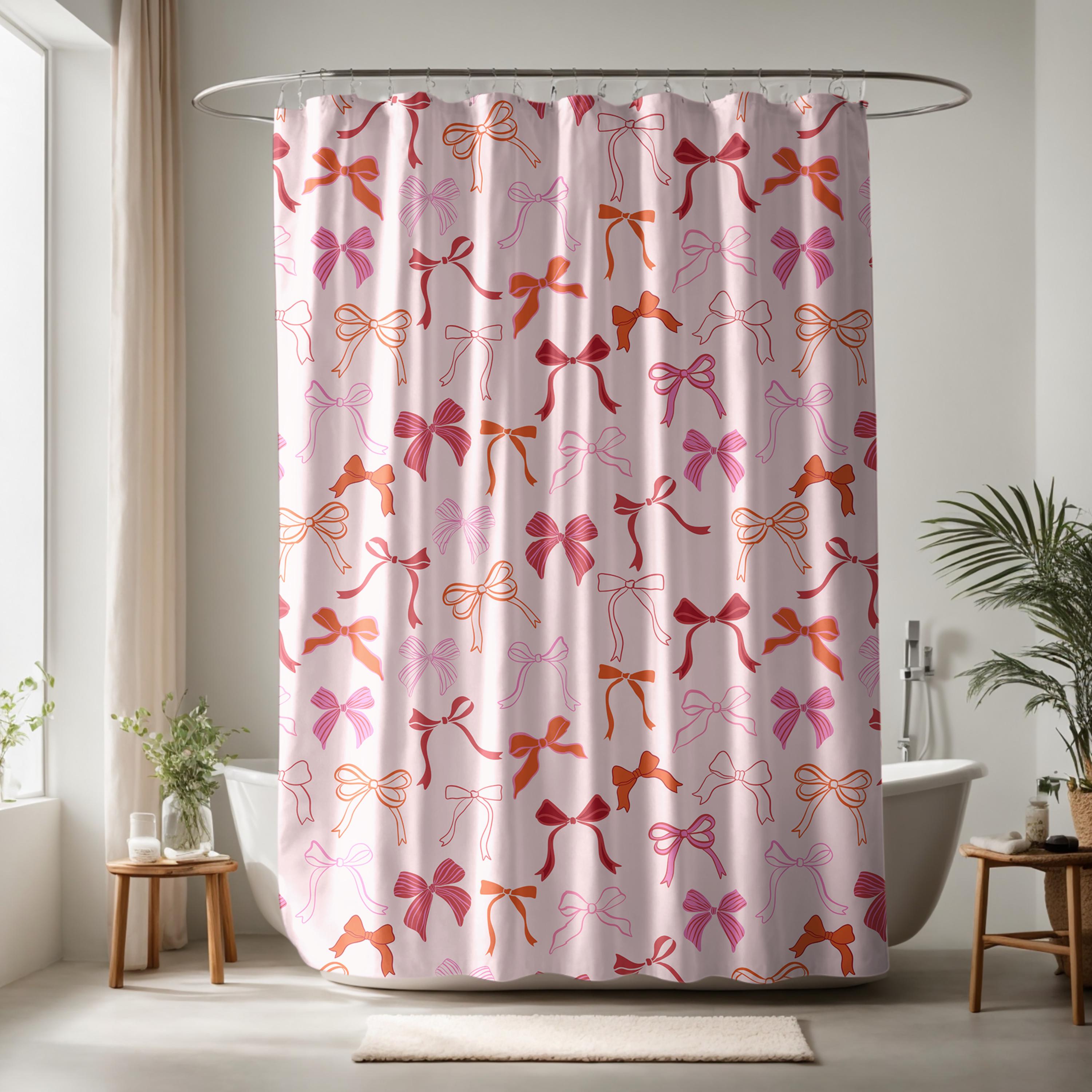 Pink Bow Shower Curtain Pink Washroom Decor Bow Pattern Light ...