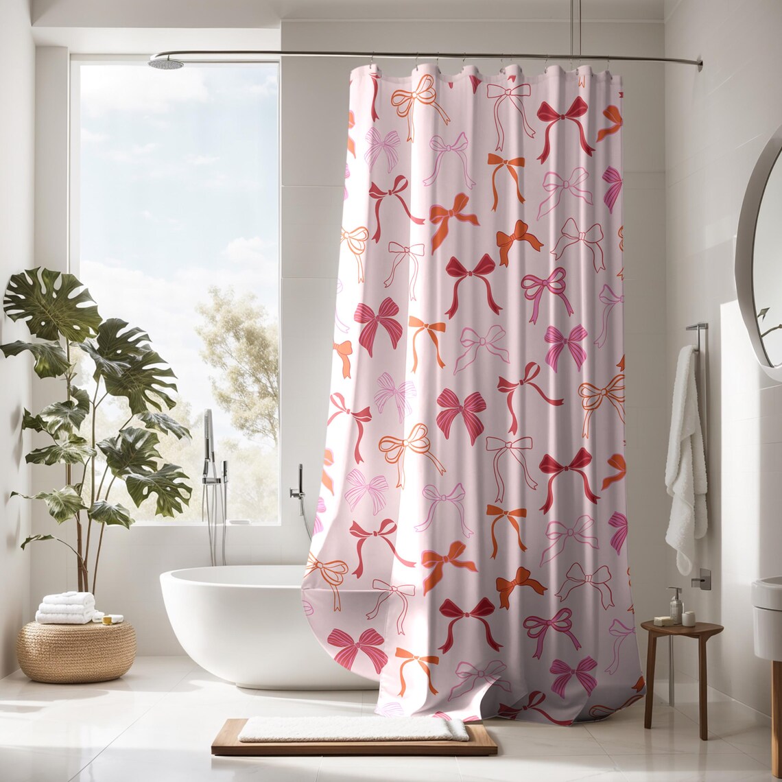 Pink Bow Shower Curtain Pink Washroom Decor Bow Pattern Light ...
