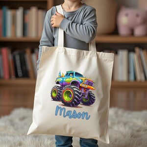 Vehicle Illustration Tote Library Book Bag Kids Travel Tote Children Preschool Personalized Bag Toddler Snack Bag Elementary School Custom Tote Gift Young Car Enthusiast Vehicle Lover Present