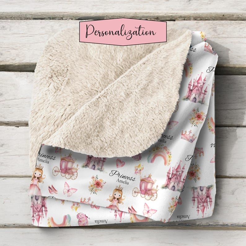 Personalized Princess Blanket Custom Name Baby Minky Pink Castle