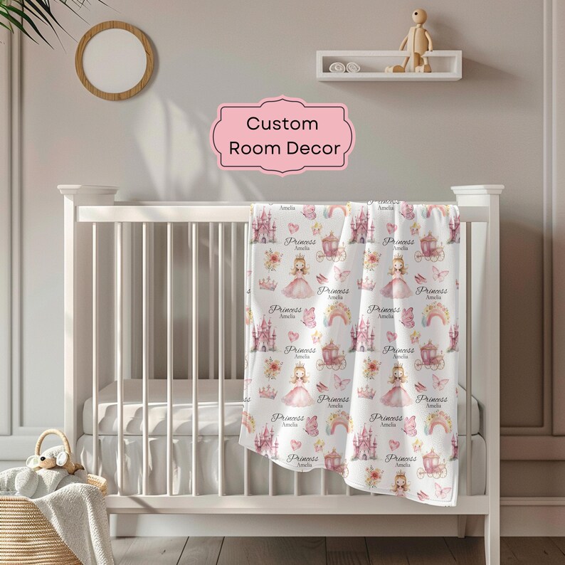 Personalized Princess Blanket Custom Name Baby Minky Pink Castle