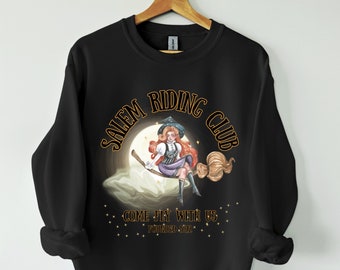 Salem Witch Sweatshirt, Basic Witch Shirt, SALEM RIDING CLUB, Halloween Witchcraft Shirt, Witch on Broomstick, Witchy Woman, Gifts for Her