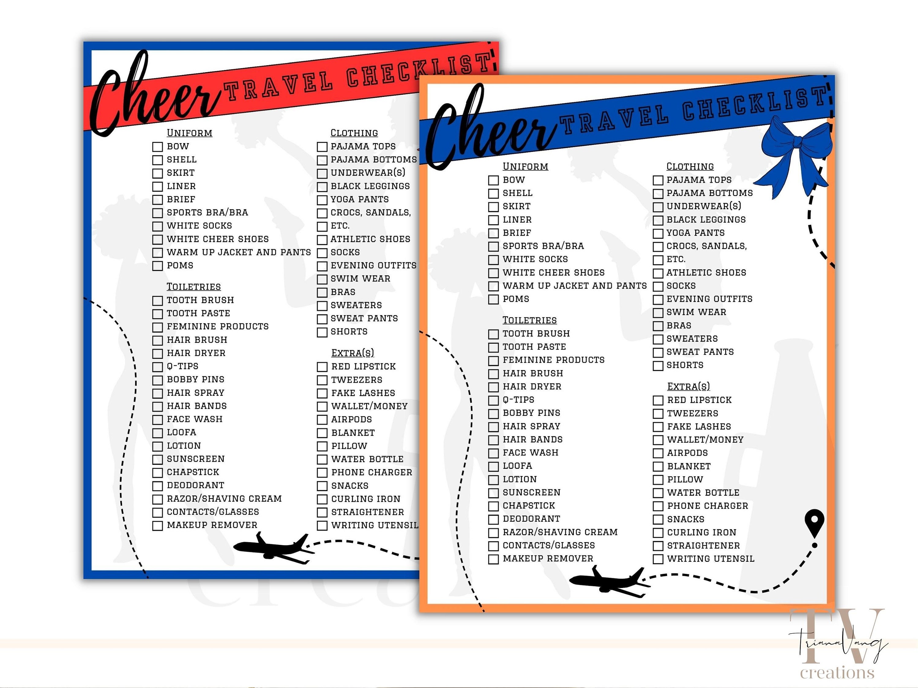 Cheer Travel Checklist, Cheer Camp, Cheer Competition, Instant Download