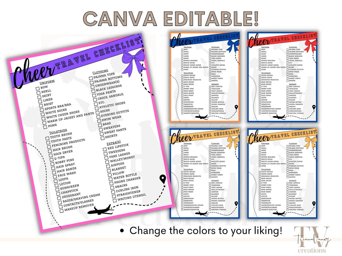 Cheer Travel Checklist, Cheer Camp, Cheer Competition, Instant Download ...