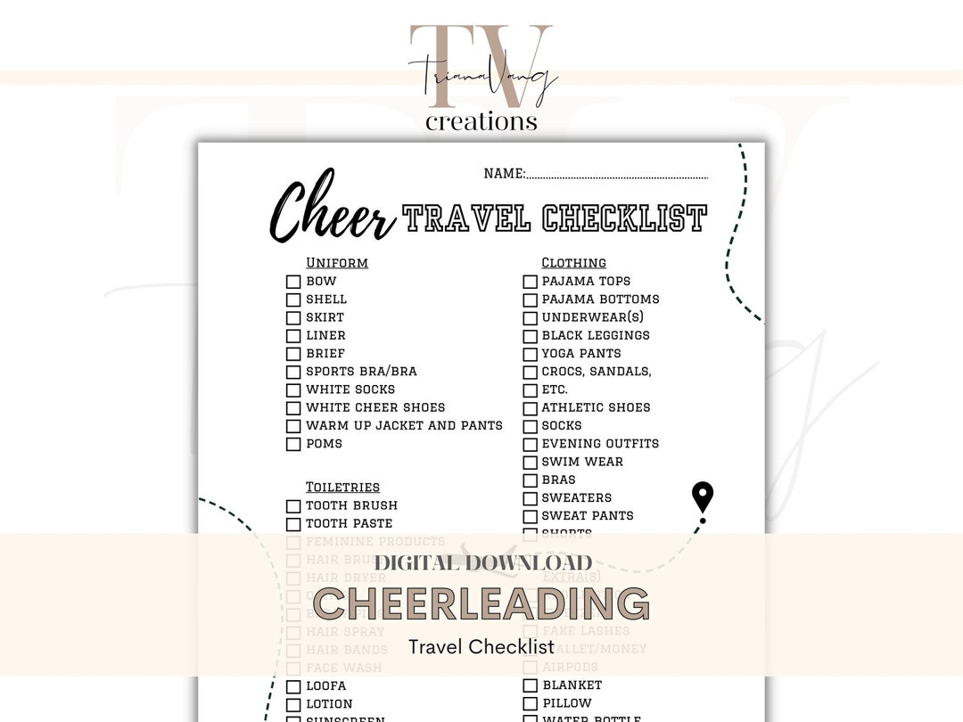 Cheer Travel Checklist, Travel Packing List (PDF + INSTANT DOWNLOAD) Etsy