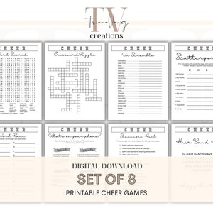 8 Cheerleading Games + Keys (PDF Printable) Birthday Parties, Sleepovers, Team Parties