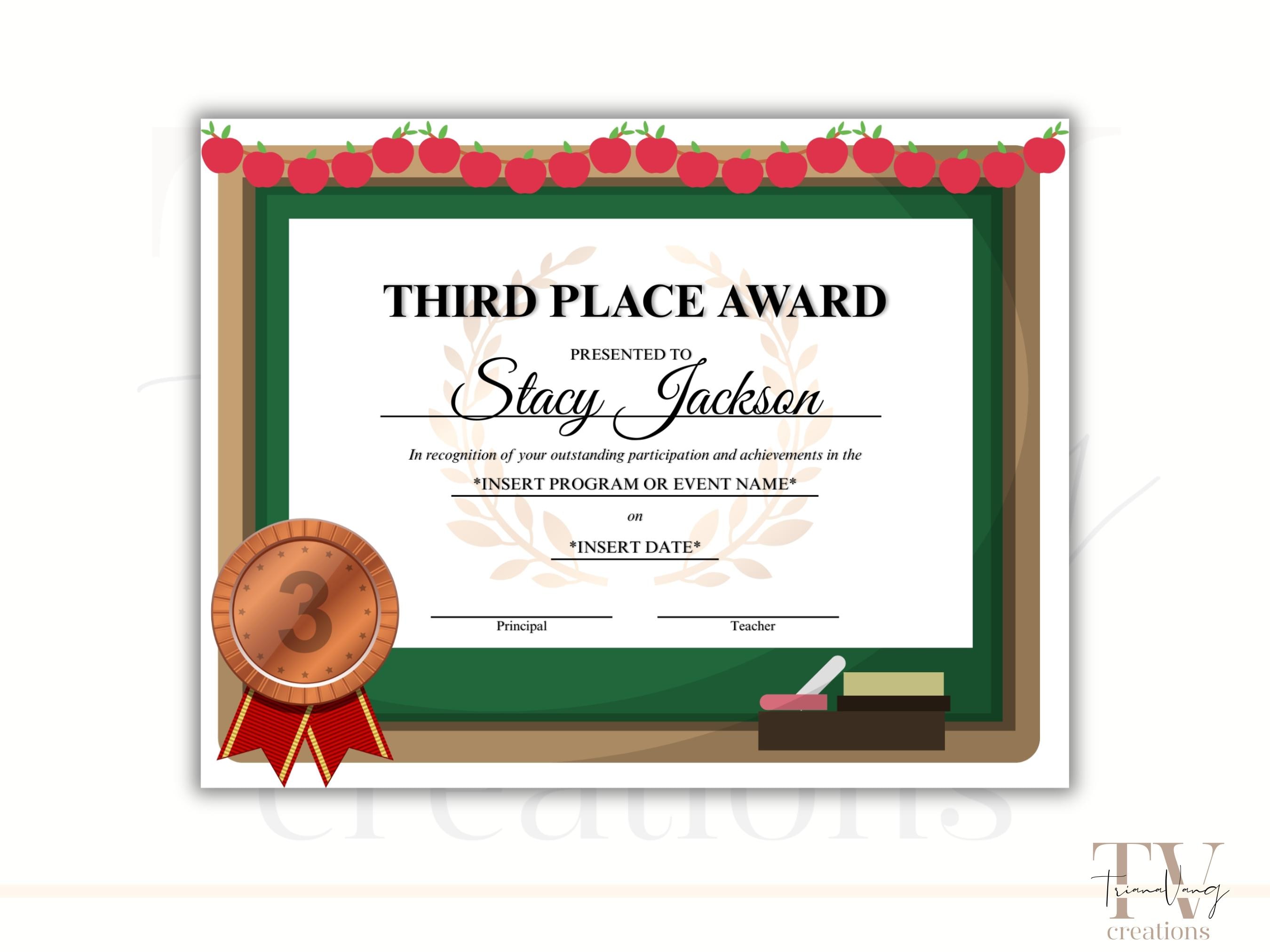 Editable 1st, 2nd, and 3rd Place Certificates, Student Recognition, 1st ...