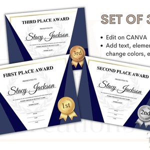 Editable 1st, 2nd, and 3rd Place Certificates, Student/athlete ...