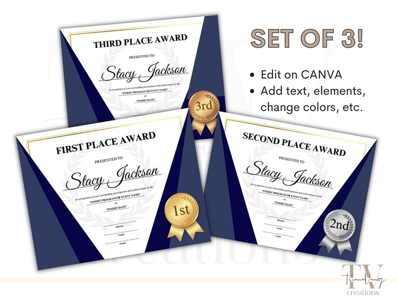 Editable 1st, 2nd, and 3rd Place Certificates, Student/athlete ...