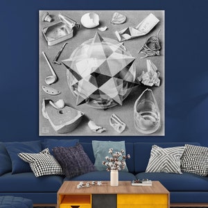 M.C. Escher Contrast (Order and Chaos) Print on Canvas Bright Living Room Modern Abstract Surrealism Vintage Wall Art Painting Ready to Hang